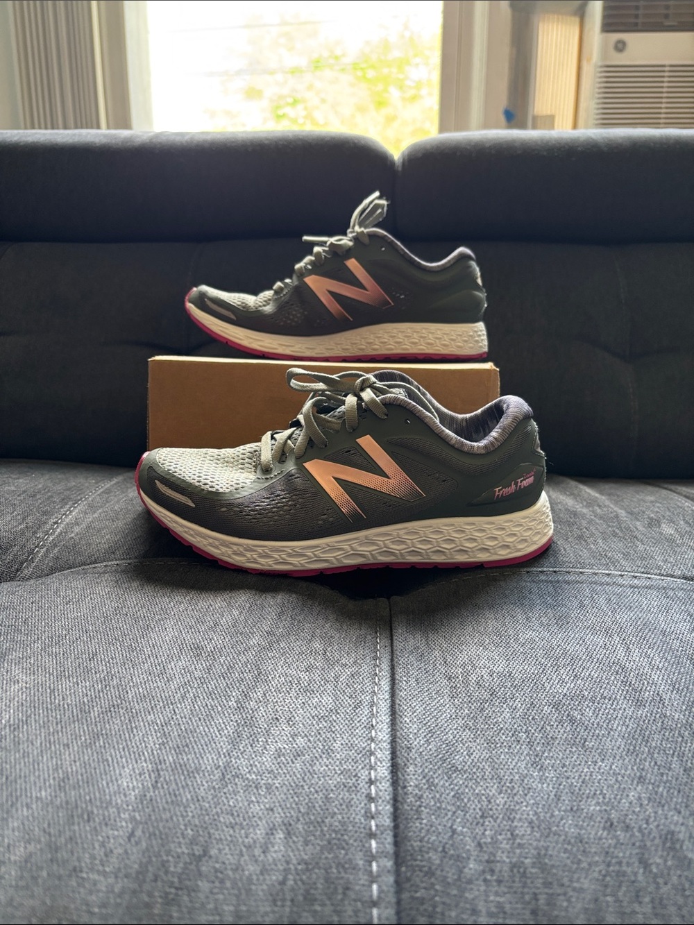 New Balance Women’s Fresh Foam Running Shoes - Olive Green with Pink